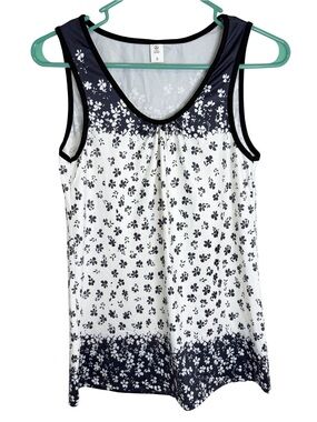 3/$20 Chaos Monkey Sleeveless Floral Tank Top - Navy on White Size Small